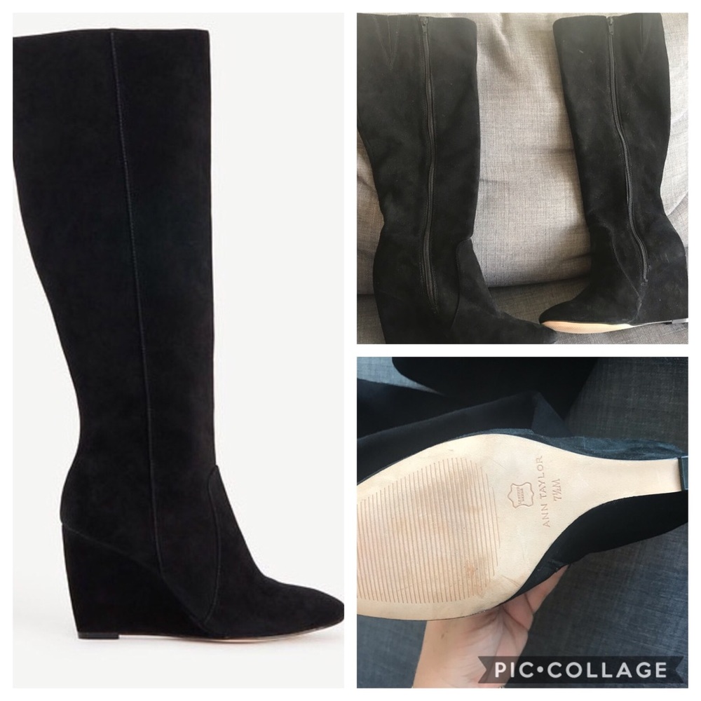 New Suede knee high wedge boots by Ann Taylor